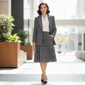 The Edinsburgh Woollen Mill Pure New Wool Gray Blazer Jacket & Skirt Set Size 10
